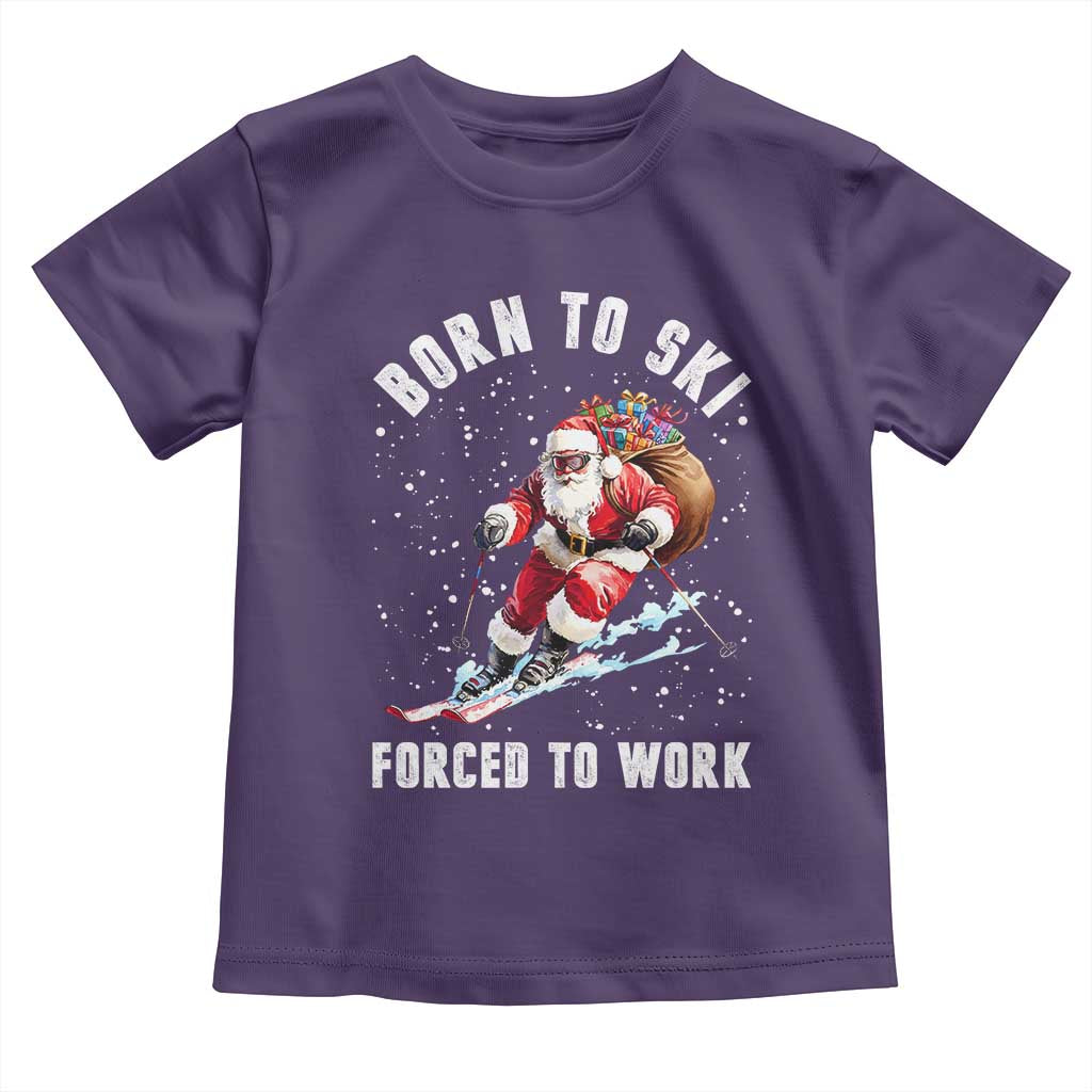 Skiing Santa Christmas Toddler T Shirt Funny Born to Ski Forced to Work TS10 Purple Print Your Wear