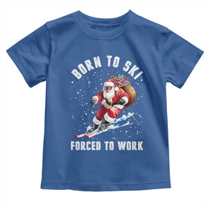 Skiing Santa Christmas Toddler T Shirt Funny Born to Ski Forced to Work TS10 Royal Blue Print Your Wear