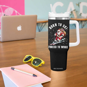 Skiing Santa Christmas Tumbler With Handle Funny Born to Ski Forced to Work TS10 Print Your Wear