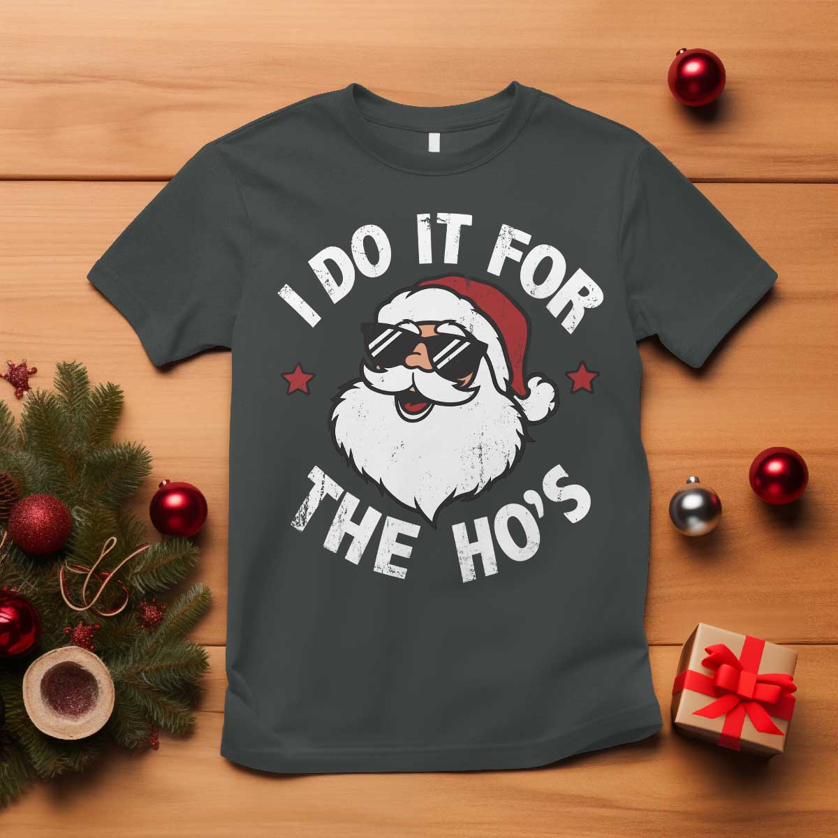 I Do It For The Ho's T Shirt Funny Inappropriate Santa Christmas TS10 Dark Heather Print Your Wear