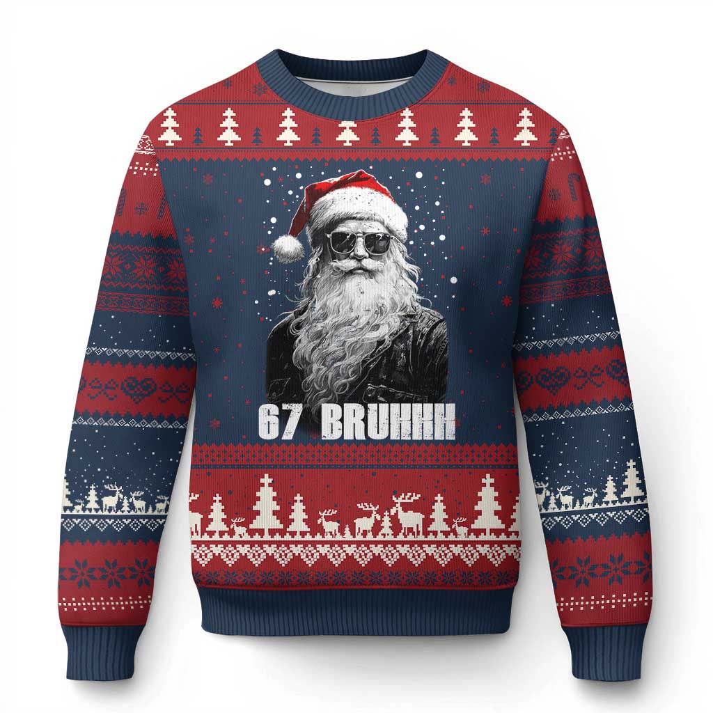 Cool Santa Claus Six Seven 67 Meme Ugly Christmas Sweater Funny 6 7 Gen Alpha Slang Viral Meme TS10 Navy Red Print Your Wear