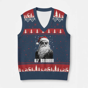 Cool Santa Claus Six Seven 67 Meme V-Neck Knit Sweater Vest Funny 6 7 Gen Alpha Slang Viral Meme TS10 Navy Red Print Your Wear