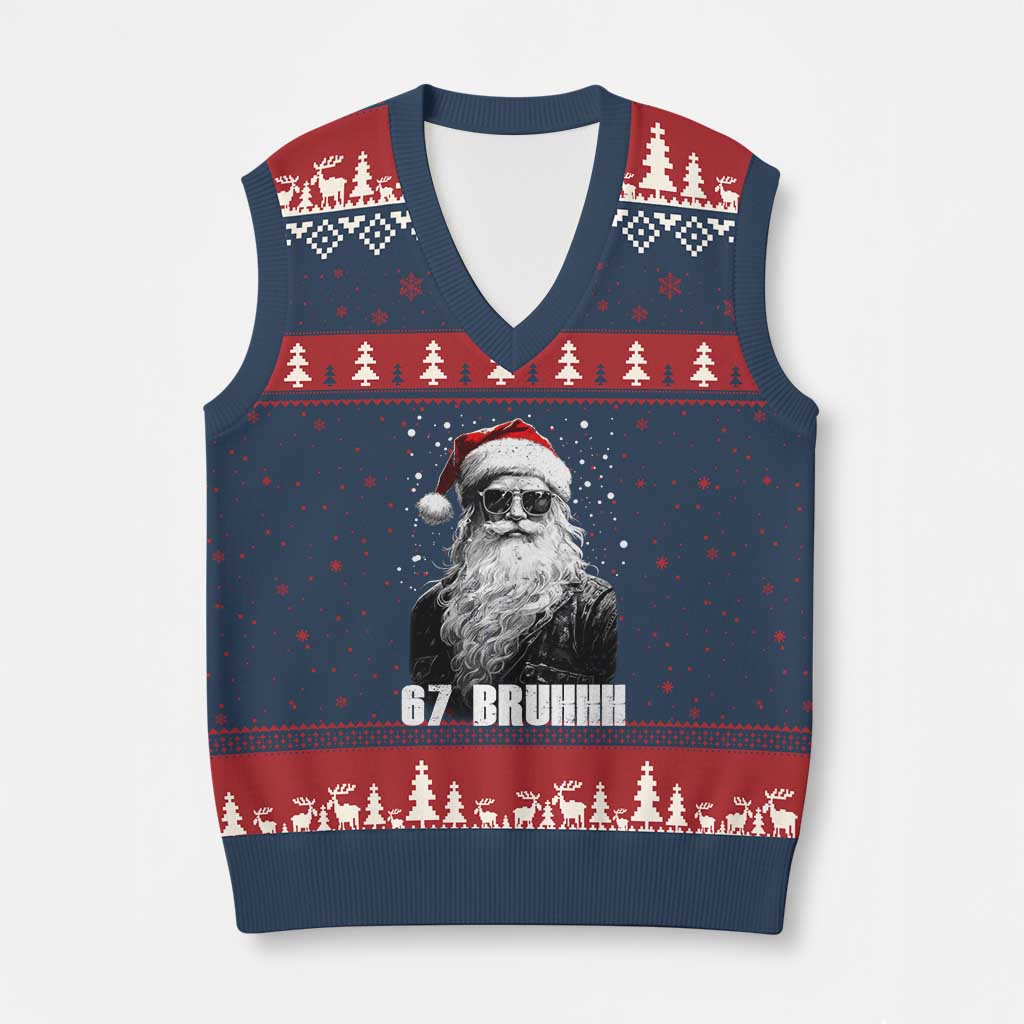 Cool Santa Claus Six Seven 67 Meme V-Neck Knit Sweater Vest Funny 6 7 Gen Alpha Slang Viral Meme TS10 Navy Red Print Your Wear