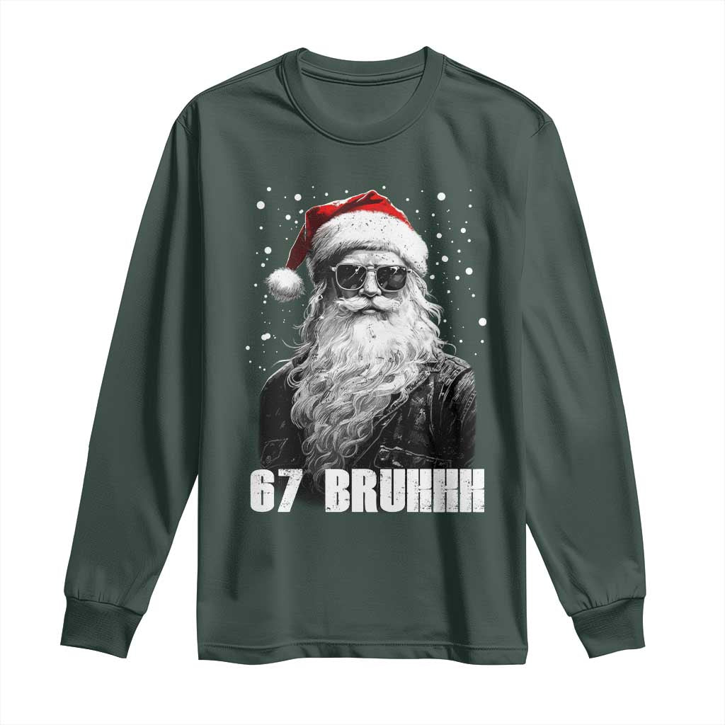 Cool Santa Claus Six Seven 67 Meme Long Sleeve Shirt Funny 6 7 Gen Alpha Slang Viral Meme TS10 Dark Forest Green Print Your Wear