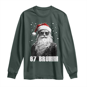 Cool Santa Claus Six Seven 67 Meme Long Sleeve Shirt Funny 6 7 Gen Alpha Slang Viral Meme TS10 Dark Forest Green Print Your Wear