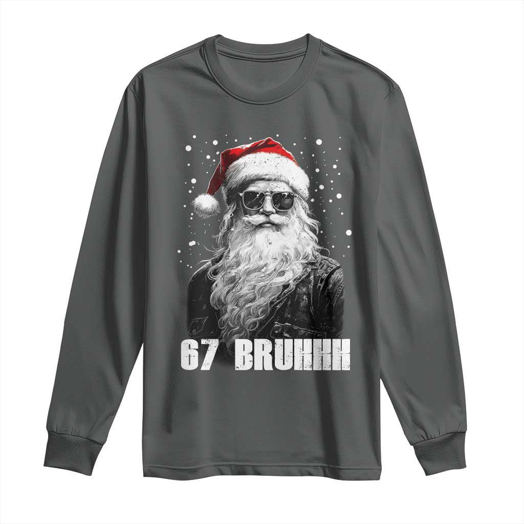 Cool Santa Claus Six Seven 67 Meme Long Sleeve Shirt Funny 6 7 Gen Alpha Slang Viral Meme TS10 Dark Heather Print Your Wear