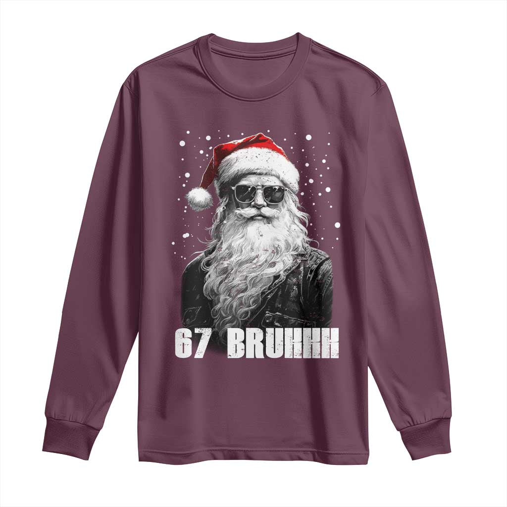 Cool Santa Claus Six Seven 67 Meme Long Sleeve Shirt Funny 6 7 Gen Alpha Slang Viral Meme TS10 Maroon Print Your Wear