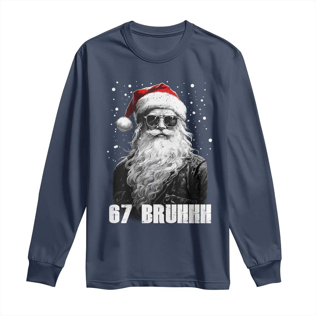 Cool Santa Claus Six Seven 67 Meme Long Sleeve Shirt Funny 6 7 Gen Alpha Slang Viral Meme TS10 Navy Print Your Wear