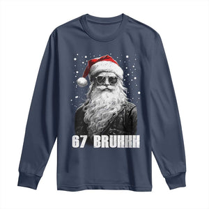 Cool Santa Claus Six Seven 67 Meme Long Sleeve Shirt Funny 6 7 Gen Alpha Slang Viral Meme TS10 Navy Print Your Wear