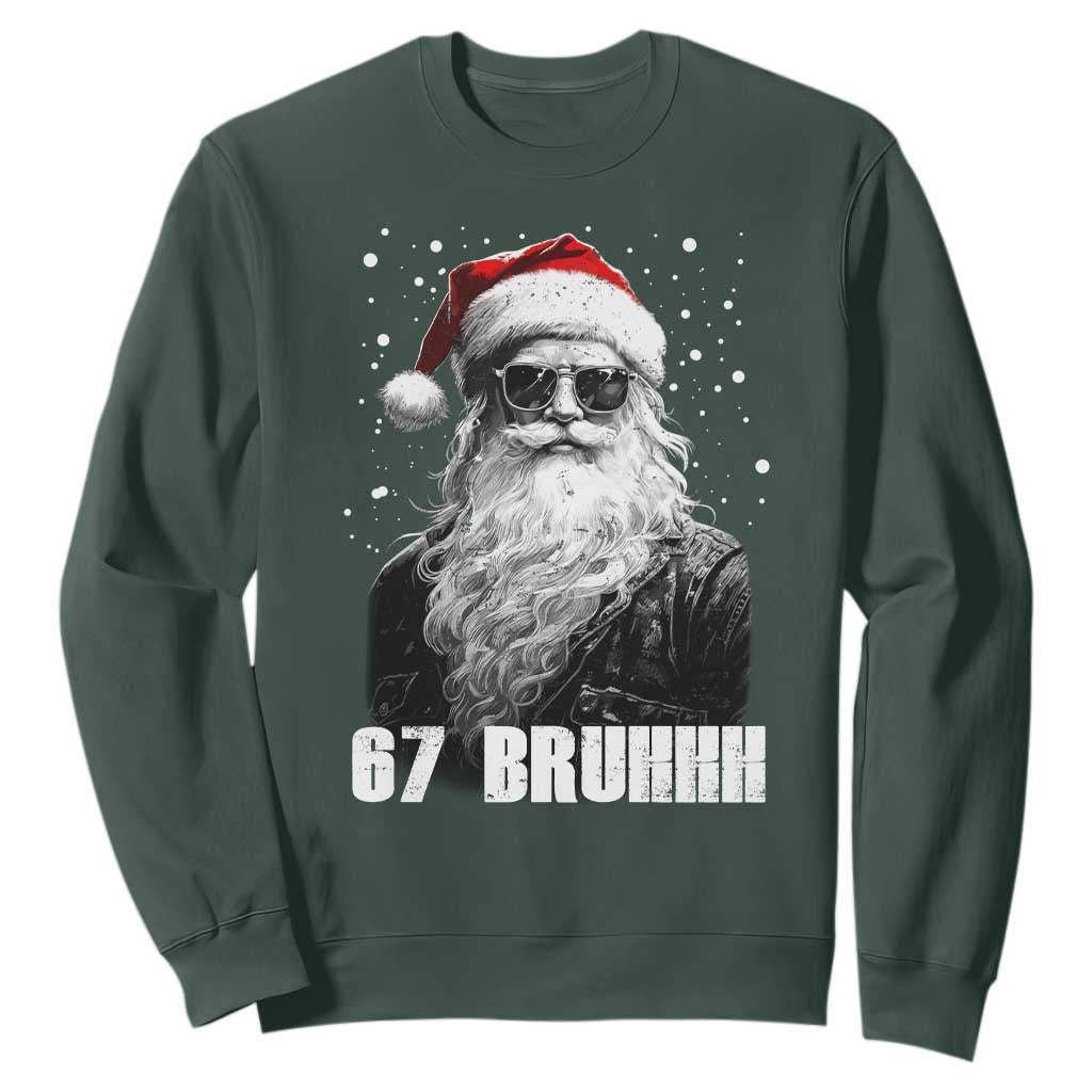Cool Santa Claus Six Seven 67 Meme Sweatshirt Funny 6 7 Gen Alpha Slang Viral Meme TS10 Dark Forest Green Print Your Wear