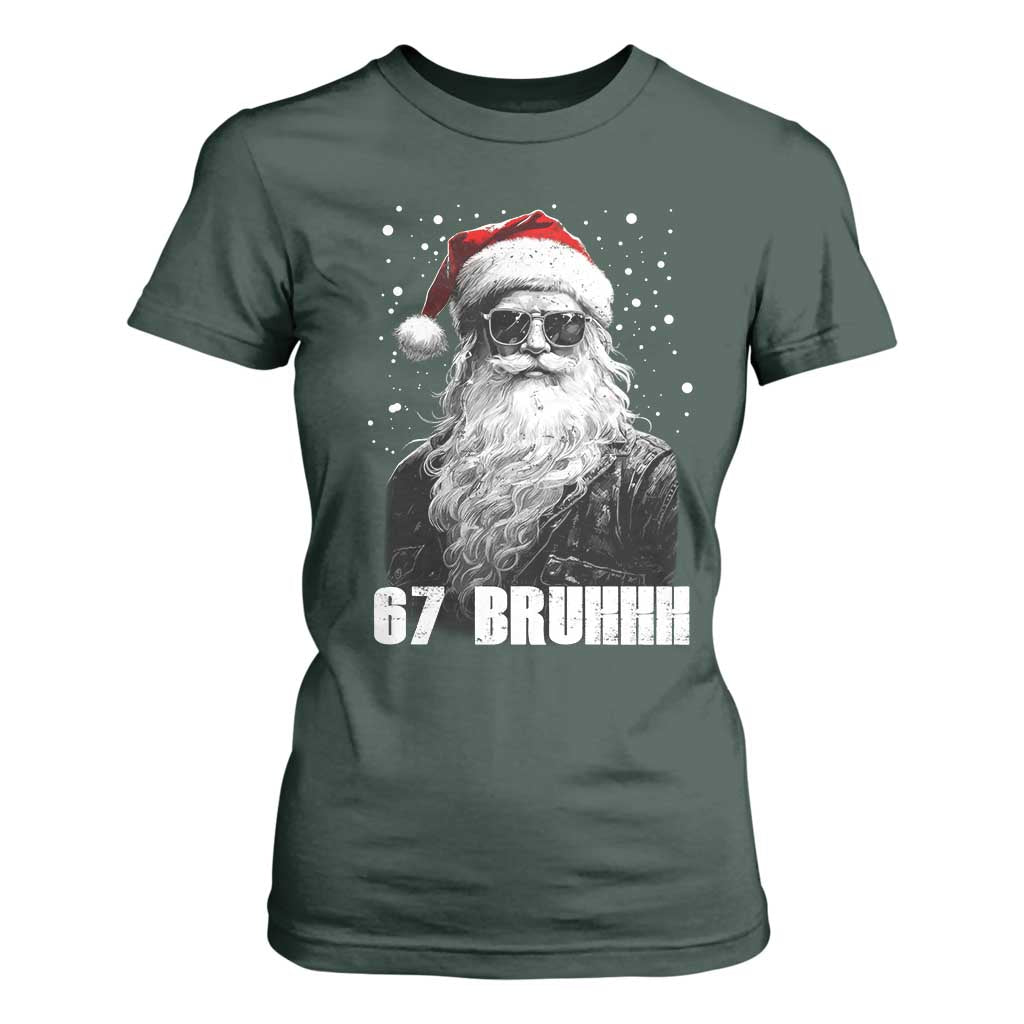 Cool Santa Claus Six Seven 67 Meme T Shirt For Women Funny 6 7 Gen Alpha Slang Viral Meme TS10 Dark Forest Green Print Your Wear