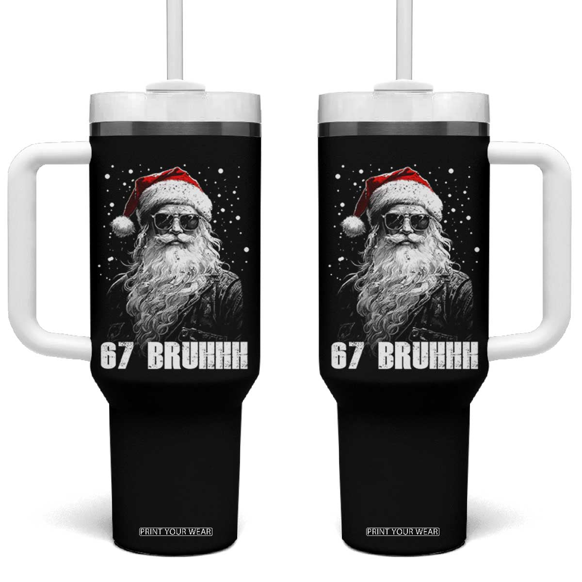 Cool Santa Claus Six Seven 67 Meme Tumbler With Handle Funny 6 7 Gen Alpha Slang Viral Meme TS10 One Size: 40 oz Black Print Your Wear
