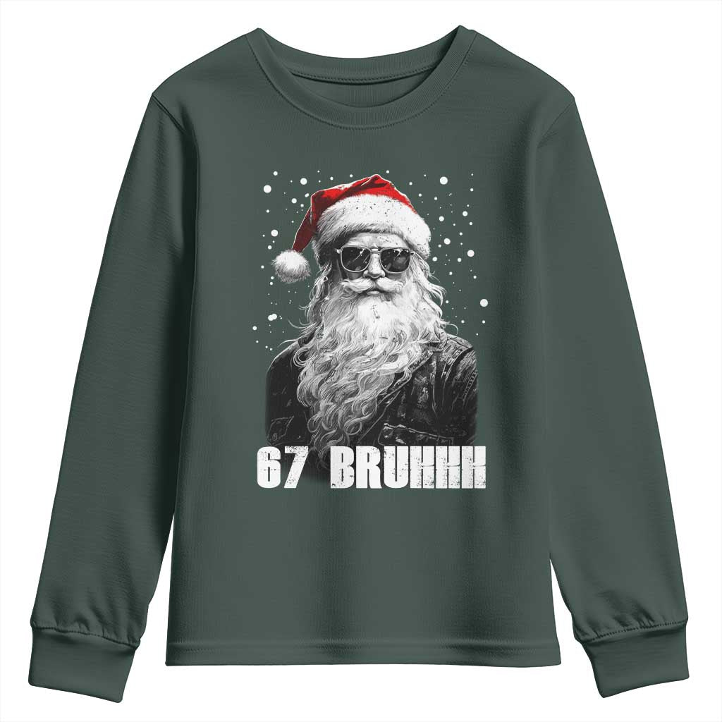 Cool Santa Claus Six Seven 67 Meme Youth Sweatshirt Funny 6 7 Gen Alpha Slang Viral Meme TS10 Dark Forest Green Print Your Wear