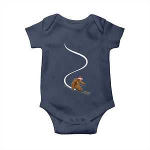 Christmas Bigfoot Skiing Baby Onesie Funny Santa Sasquatch Ski Lover Mountain Skier Winter Sports TS10 Navy Print Your Wear