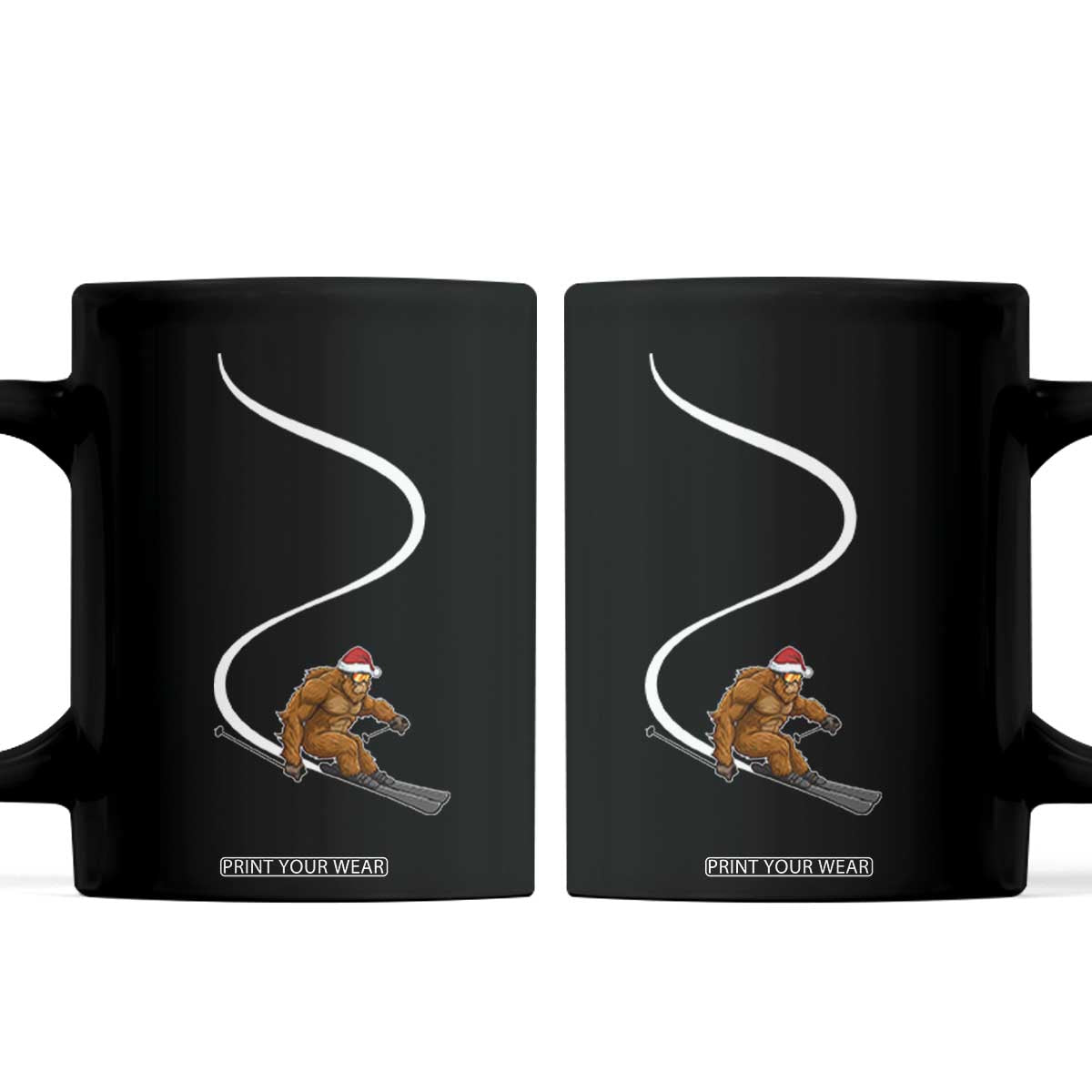 Christmas Bigfoot Skiing Coffee Mug Funny Santa Sasquatch Ski Lover Mountain Skier Winter Sports TS10 Black Print Your Wear