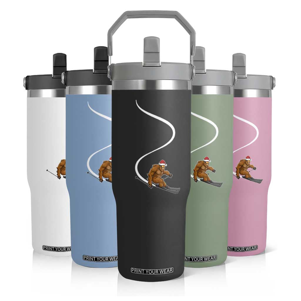 Christmas Bigfoot Skiing Flip Straw Tumbler Funny Santa Sasquatch Ski Lover Mountain Skier Winter Sports TS10 Print Your Wear
