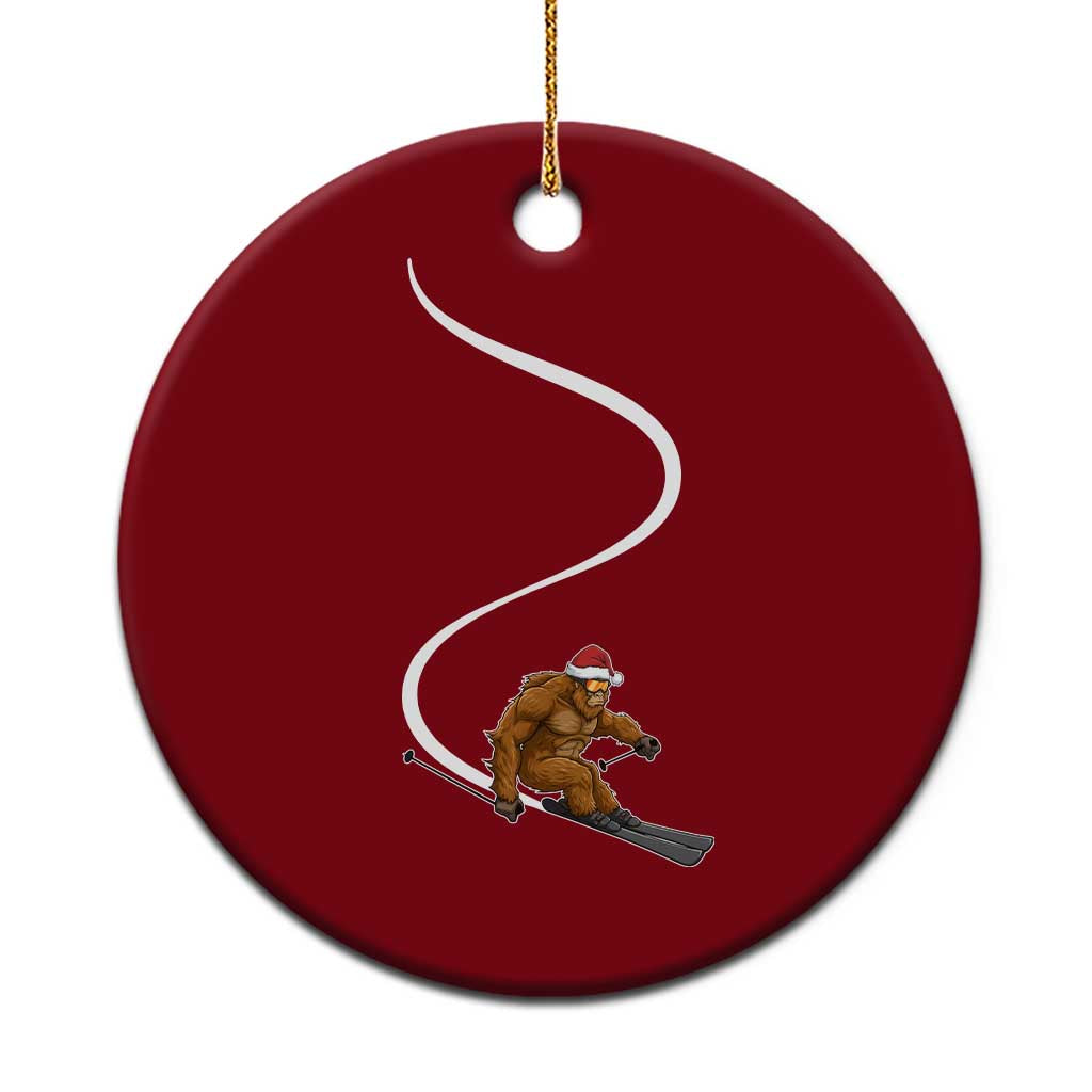 Christmas Bigfoot Skiing Ceramic Ornament Funny Santa Sasquatch Ski Lover Mountain Skier Winter Sports - Print Your Wear