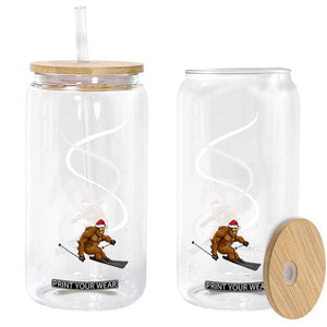 Christmas Bigfoot Skiing Glass Can Funny Santa Sasquatch Ski Lover Mountain Skier Winter Sports TS10 Print Your Wear