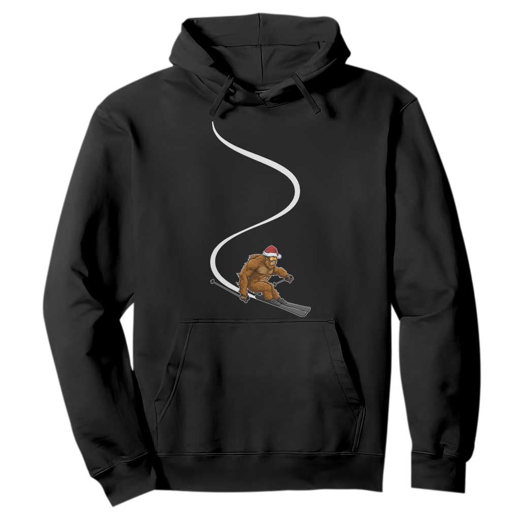 Christmas Bigfoot Skiing Hoodie Funny Santa Sasquatch Ski Lover Mountain Skier Winter Sports TS10 Black Print Your Wear