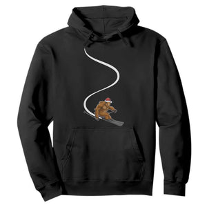 Christmas Bigfoot Skiing Hoodie Funny Santa Sasquatch Ski Lover Mountain Skier Winter Sports TS10 Black Print Your Wear