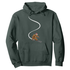 Christmas Bigfoot Skiing Hoodie Funny Santa Sasquatch Ski Lover Mountain Skier Winter Sports TS10 Dark Forest Green Print Your Wear