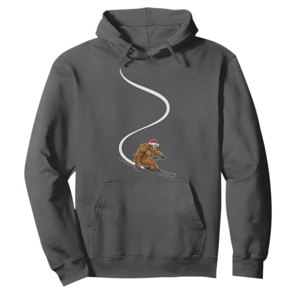 Christmas Bigfoot Skiing Hoodie Funny Santa Sasquatch Ski Lover Mountain Skier Winter Sports TS10 Dark Heather Print Your Wear