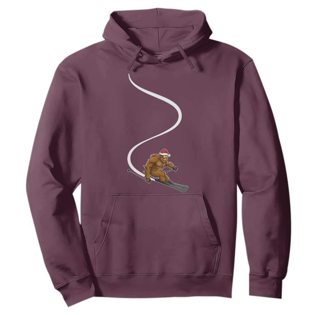 Christmas Bigfoot Skiing Hoodie Funny Santa Sasquatch Ski Lover Mountain Skier Winter Sports TS10 Maroon Print Your Wear