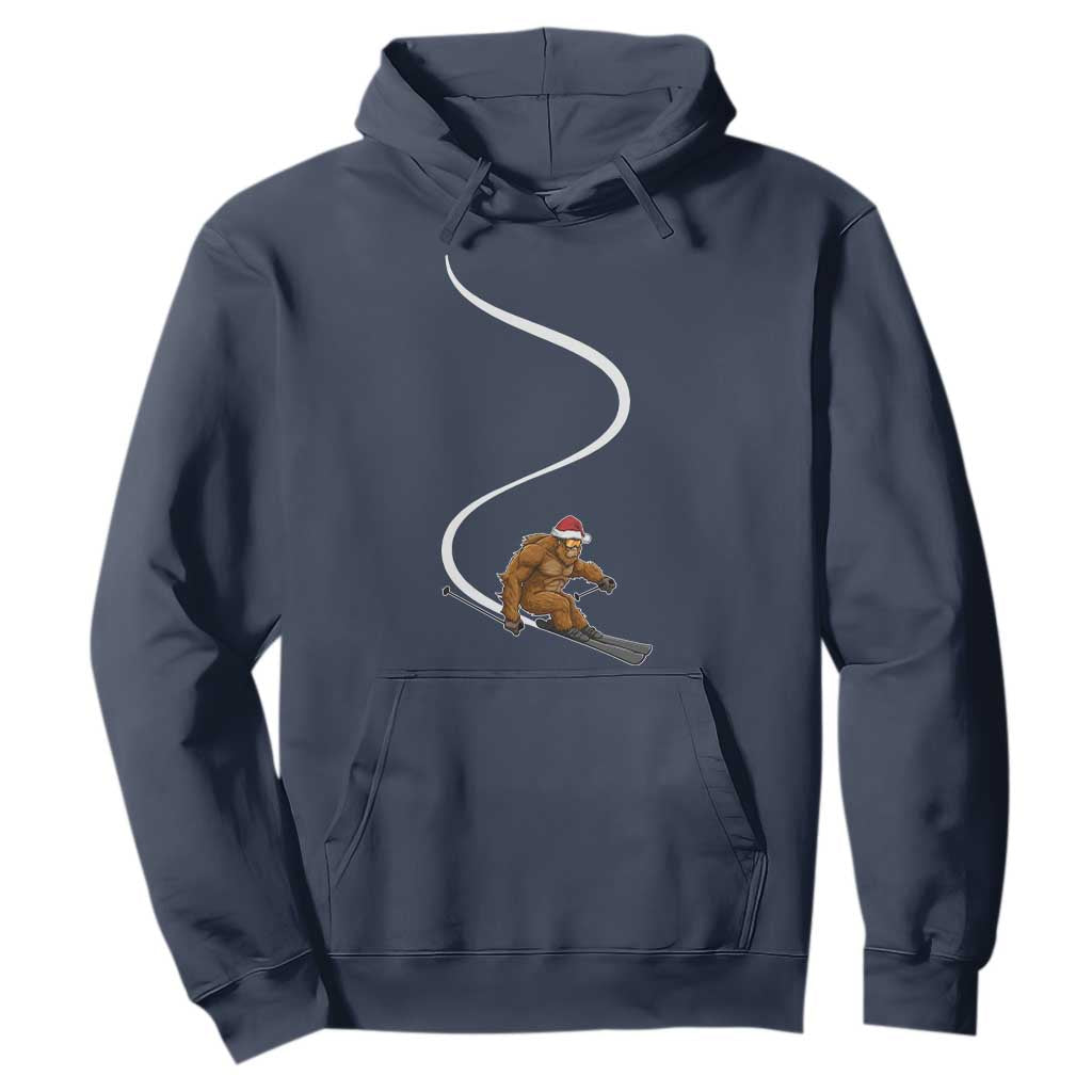 Christmas Bigfoot Skiing Hoodie Funny Santa Sasquatch Ski Lover Mountain Skier Winter Sports TS10 Navy Print Your Wear