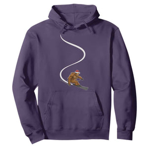 Christmas Bigfoot Skiing Hoodie Funny Santa Sasquatch Ski Lover Mountain Skier Winter Sports TS10 Purple Print Your Wear