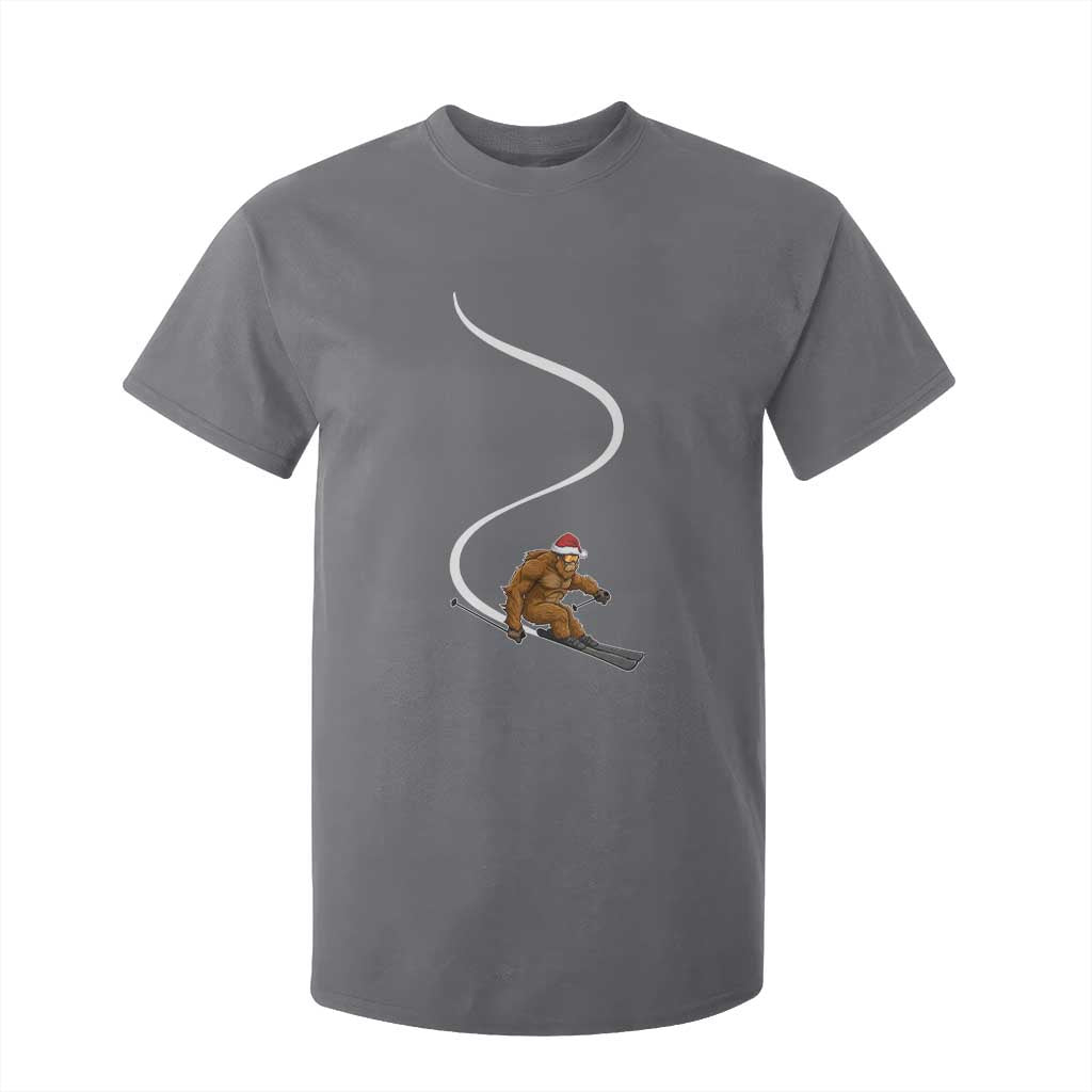 Christmas Bigfoot Skiing T Shirt For Kid Funny Santa Sasquatch Ski Lover Mountain Skier Winter Sports TS10 Charcoal Print Your Wear