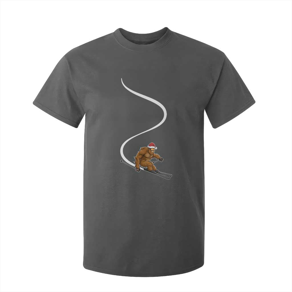 Christmas Bigfoot Skiing T Shirt For Kid Funny Santa Sasquatch Ski Lover Mountain Skier Winter Sports TS10 Dark Heather Print Your Wear