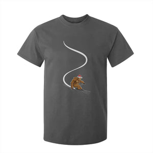 Christmas Bigfoot Skiing T Shirt For Kid Funny Santa Sasquatch Ski Lover Mountain Skier Winter Sports TS10 Dark Heather Print Your Wear