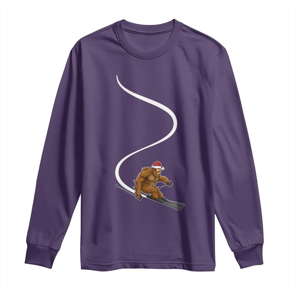 Christmas Bigfoot Skiing Long Sleeve Shirt Funny Santa Sasquatch Ski Lover Mountain Skier Winter Sports TS10 Purple Print Your Wear