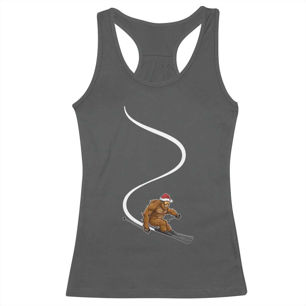 Christmas Bigfoot Skiing Racerback Tank Top Funny Santa Sasquatch Ski Lover Mountain Skier Winter Sports TS10 Dark Heather Print Your Wear