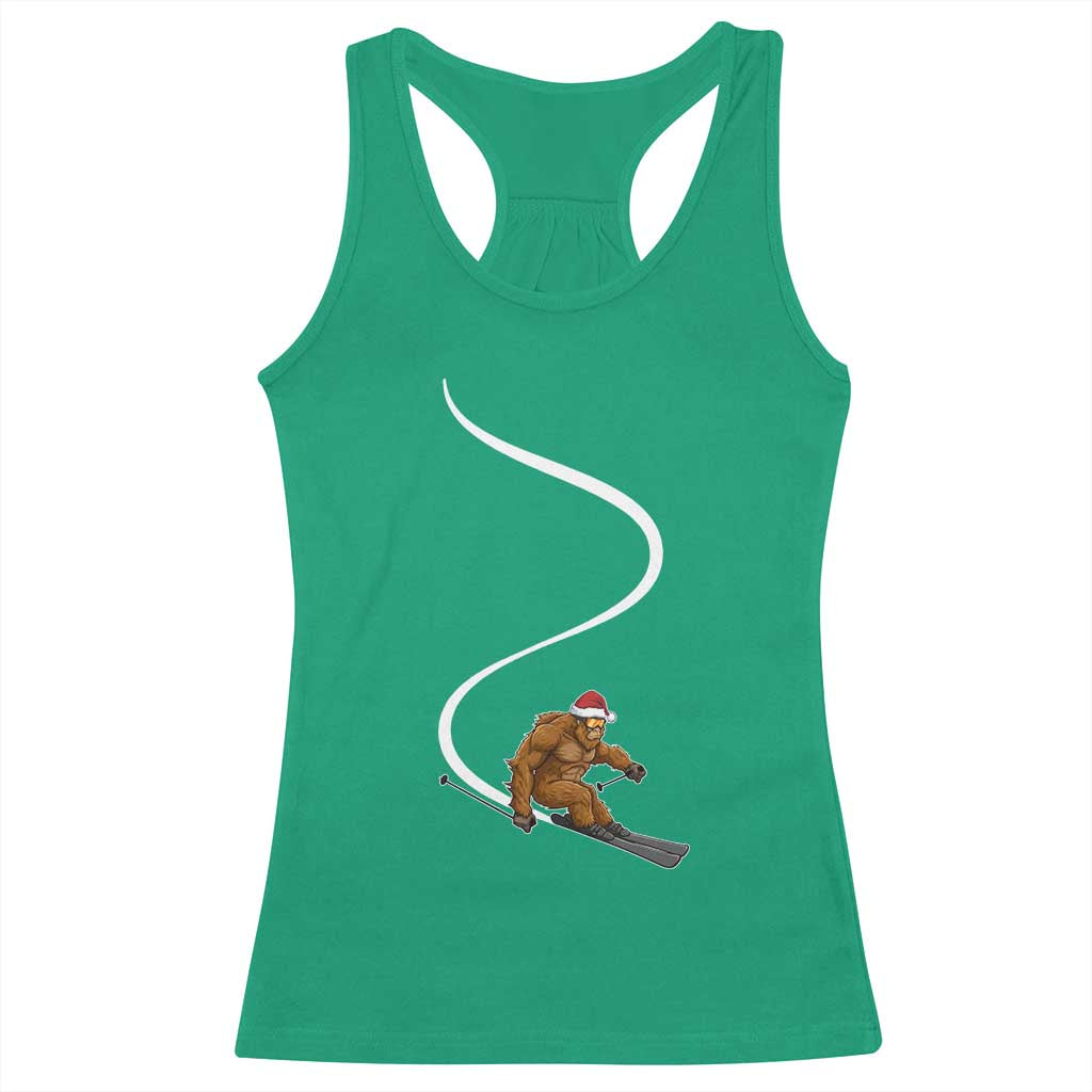 Christmas Bigfoot Skiing Racerback Tank Top Funny Santa Sasquatch Ski Lover Mountain Skier Winter Sports TS10 Irish Green Print Your Wear
