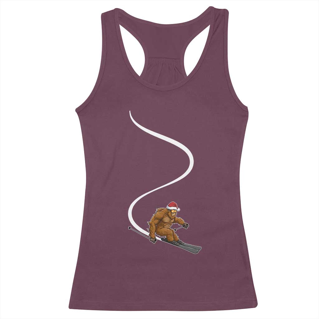 Christmas Bigfoot Skiing Racerback Tank Top Funny Santa Sasquatch Ski Lover Mountain Skier Winter Sports TS10 Maroon Print Your Wear