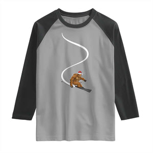 Christmas Bigfoot Skiing Raglan Shirt Funny Santa Sasquatch Ski Lover Mountain Skier Winter Sports TS10 Sport Gray Black Print Your Wear