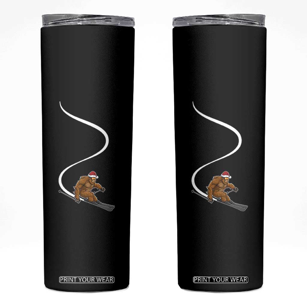 Christmas Bigfoot Skiing Skinny Tumbler Funny Santa Sasquatch Ski Lover Mountain Skier Winter Sports TS10 Black Print Your Wear