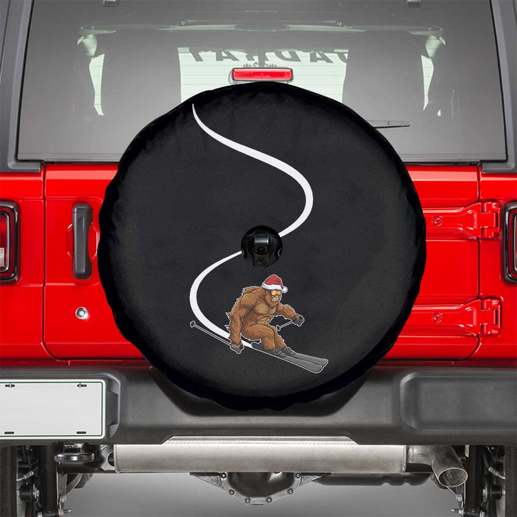 Christmas Bigfoot Skiing Spare Tire Cover Funny Santa Sasquatch Ski Lover Mountain Skier Winter Sports TS10 Black Print Your Wear