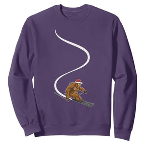 Christmas Bigfoot Skiing Sweatshirt Funny Santa Sasquatch Ski Lover Mountain Skier Winter Sports TS10 Purple Print Your Wear