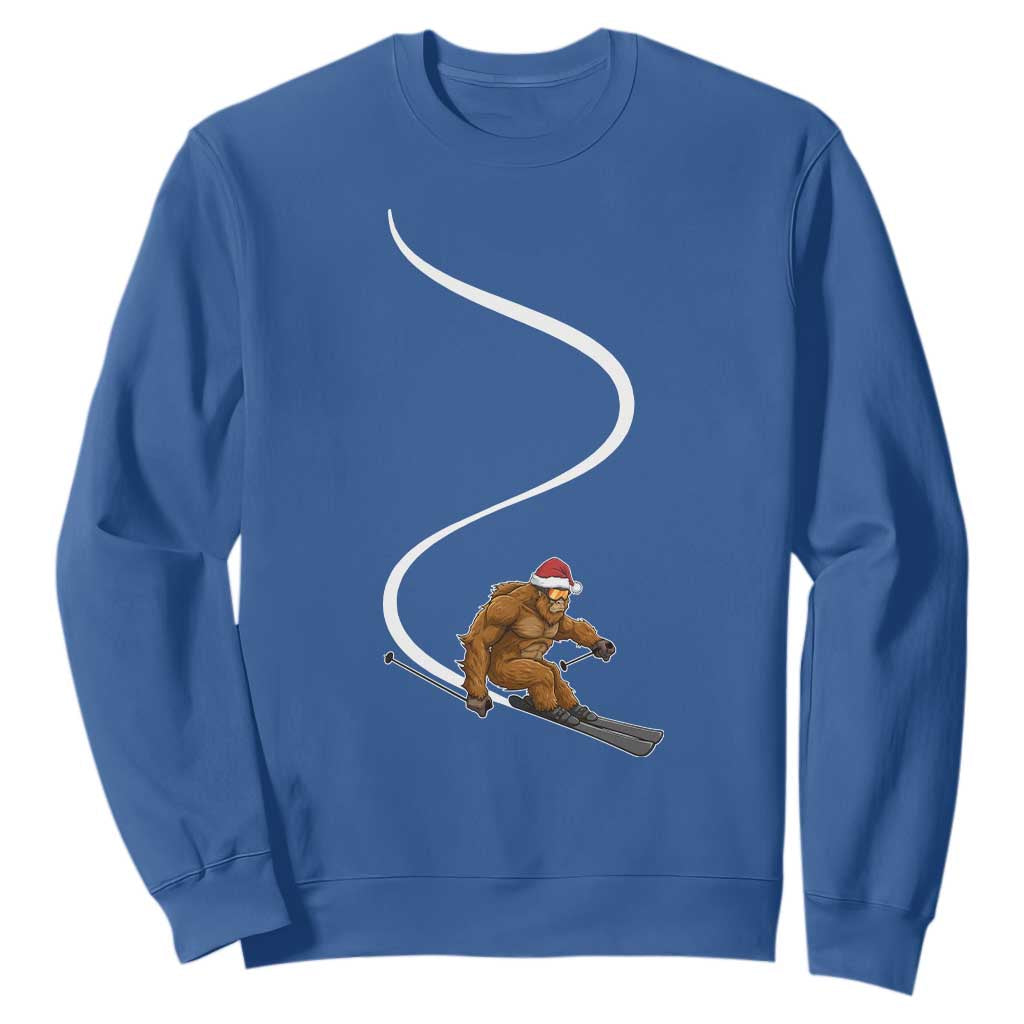 Christmas Bigfoot Skiing Sweatshirt Funny Santa Sasquatch Ski Lover Mountain Skier Winter Sports TS10 Royal Blue Print Your Wear