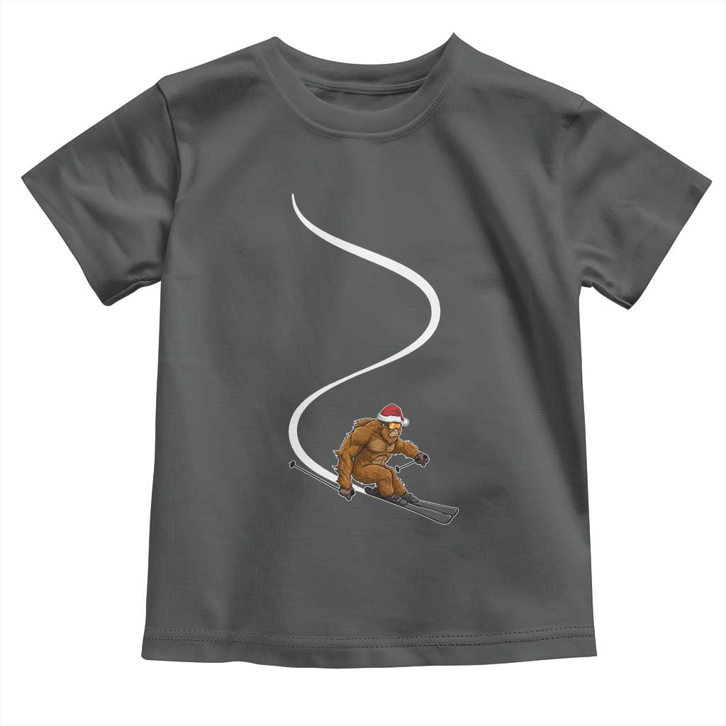 Christmas Bigfoot Skiing Toddler T Shirt Funny Santa Sasquatch Ski Lover Mountain Skier Winter Sports TS10 Dark Heather Print Your Wear