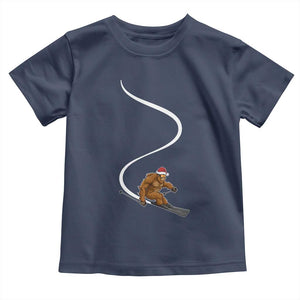 Christmas Bigfoot Skiing Toddler T Shirt Funny Santa Sasquatch Ski Lover Mountain Skier Winter Sports TS10 Navy Print Your Wear