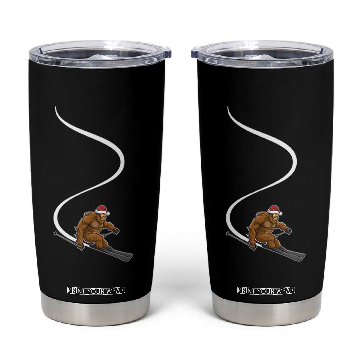 Christmas Bigfoot Skiing Tumbler Cup Funny Santa Sasquatch Ski Lover Mountain Skier Winter Sports TS10 Black Print Your Wear
