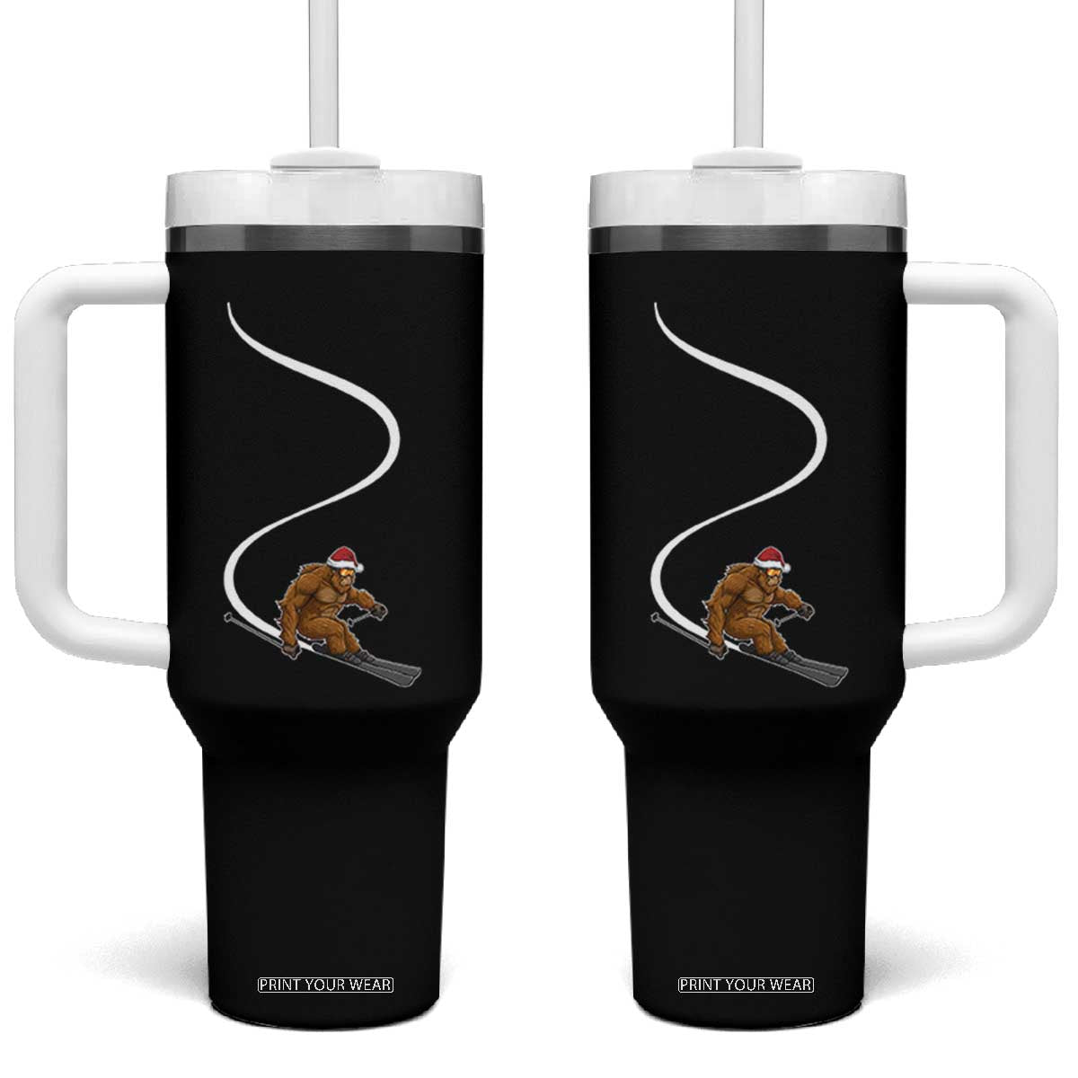 Christmas Bigfoot Skiing Tumbler With Handle Funny Santa Sasquatch Ski Lover Mountain Skier Winter Sports TS10 One Size: 40 oz Black Print Your Wear