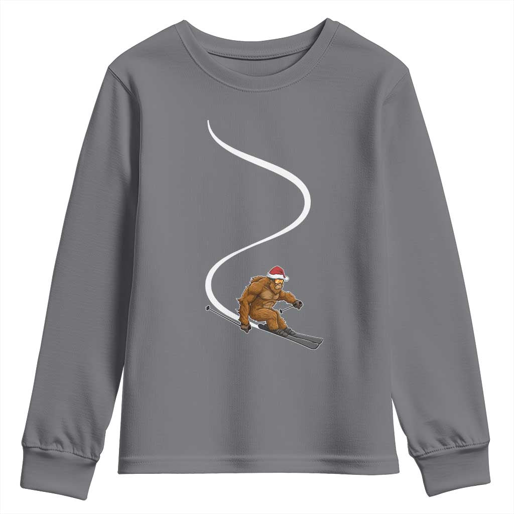 Christmas Bigfoot Skiing Youth Sweatshirt Funny Santa Sasquatch Ski Lover Mountain Skier Winter Sports TS10 Charcoal Print Your Wear