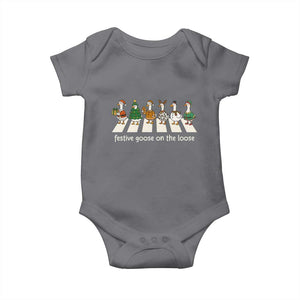 Funny Christmas Goose Baby Onesie Festive Goose On The Loose Xmas Meme TS10 Charcoal Print Your Wear
