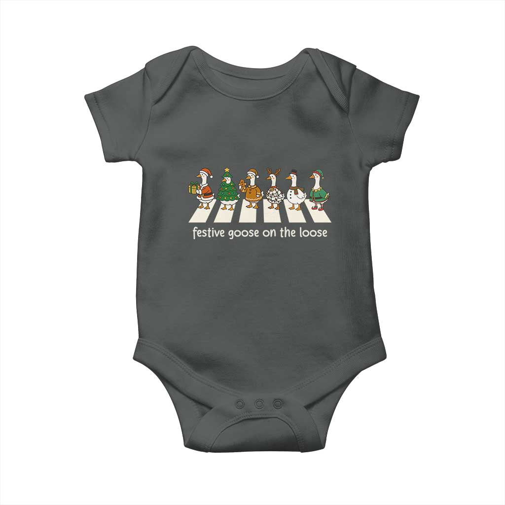 Funny Christmas Goose Baby Onesie Festive Goose On The Loose Xmas Meme TS10 Dark Heather Print Your Wear