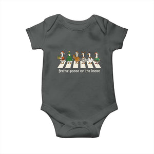 Funny Christmas Goose Baby Onesie Festive Goose On The Loose Xmas Meme TS10 Dark Heather Print Your Wear