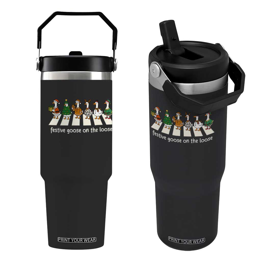 Funny Christmas Goose Flip Straw Tumbler Festive Goose On The Loose Xmas Meme TS10 One Size: 30 oz Black Print Your Wear
